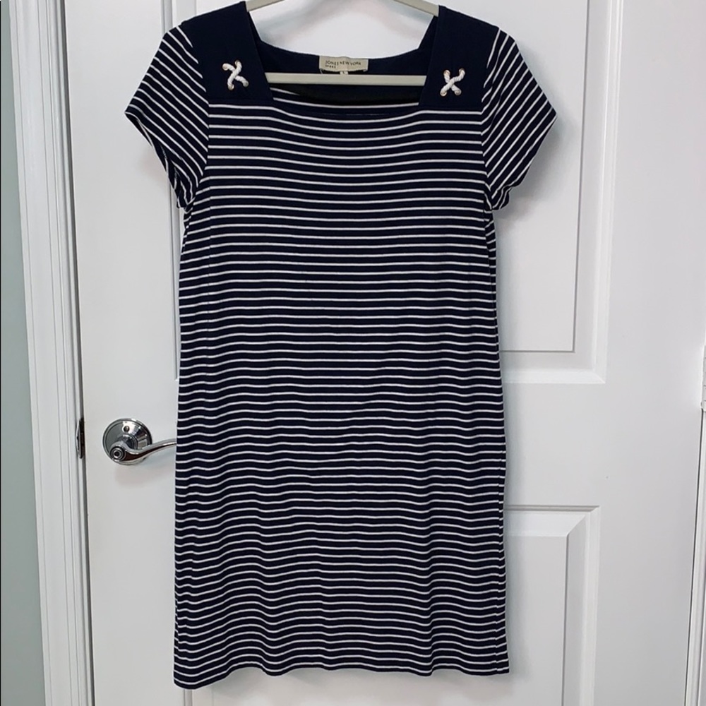 Jones New York Sailor Style Tee Dress Navy Stripe